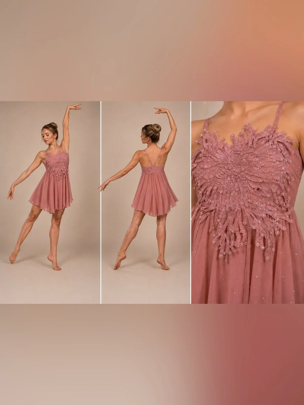 Glamour solo dance costume pink mauve lyrical rhinestone chiffon dress MC child